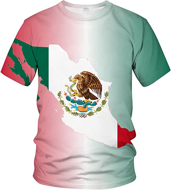 Casual 3D Mexico Flag Digital Print T-Shirt Round Neck Mens T-Shirts, Mexico Shirt TO3064