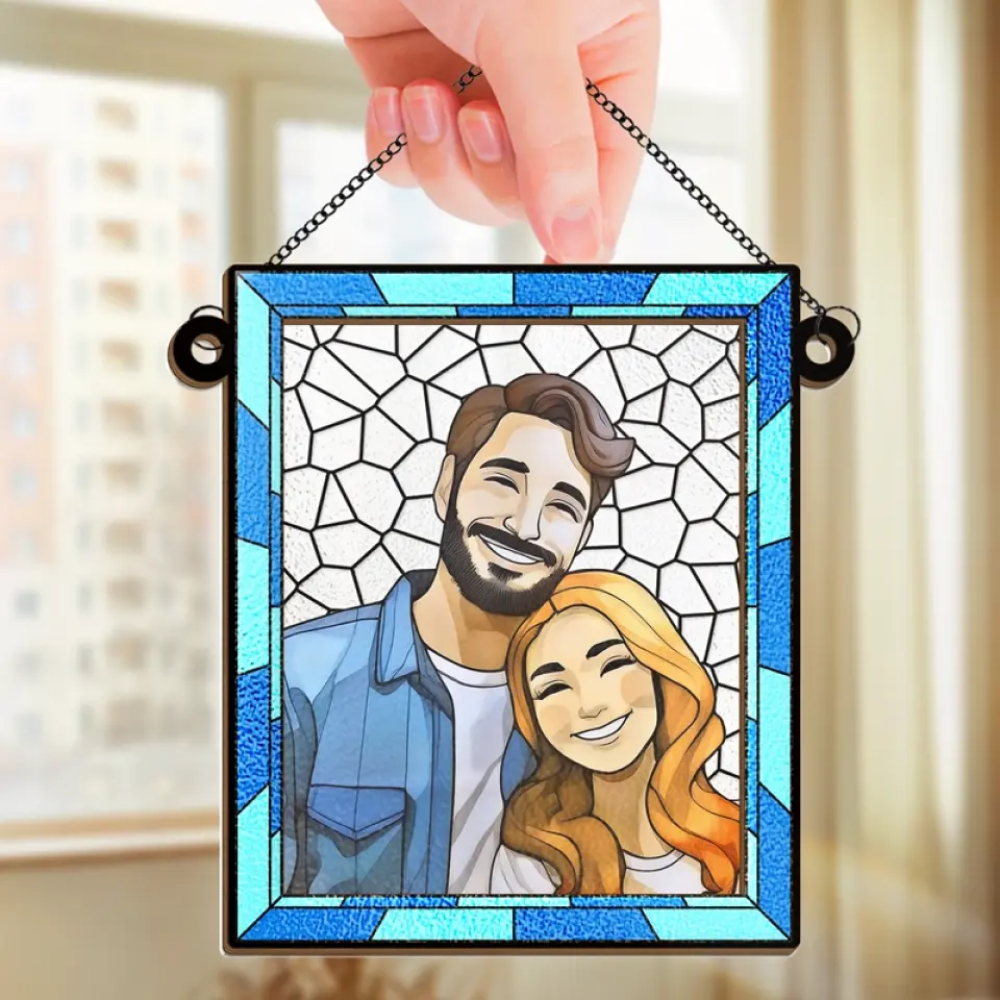 Custom Photo Love You More Every Day - Couple Personalized Window Hanging Suncatcher - Gift For Husband Wife, Anniversary ON0002