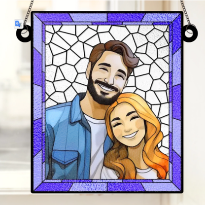 Custom Photo Love You More Every Day - Couple Personalized Window Hanging Suncatcher - Gift For Husband Wife, Anniversary ON0002