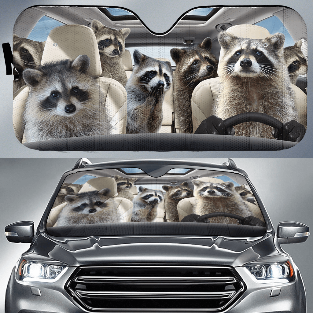 Raccoon Car All Over Printed 3D Sun Shade, Cute Sunshade For Cars SO0157