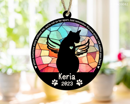 Memorial Stained Suncatcher, Cat Suncatcher, Loss of Pet Sympathy Gift, Custom Cat Breed Suncatcher OA0165