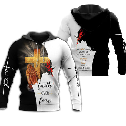 Faith Over Fear 3D All Over Printing T Shirt, Trust In God Tshirt, Sublimation Jesus 3D Hoodie TO0247