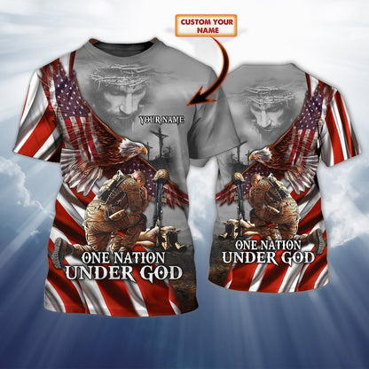 Custom With Name Veteran Patriotice American 3D Shirt, One Nation Under God Jesus 3D T Shirt TO0629