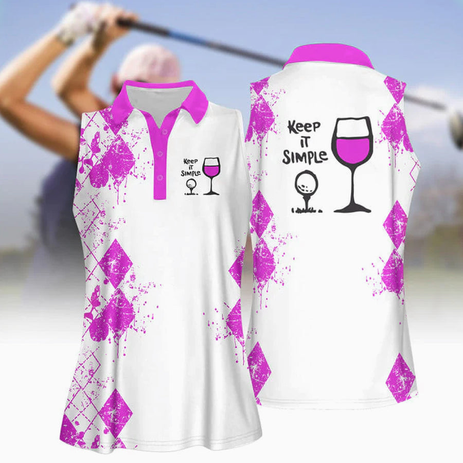 3D All Over Print Keep It Simple Golf And Wine Women Short Sleeve Polo Shirt, Sleeveless Polo Shirt SO1012