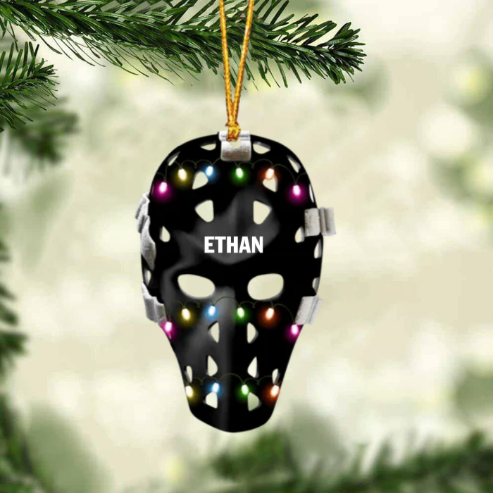 Ice Hockey Helmet With Cage Version 2 - Personalized Christmas Ornament - Gifts For Ice Hockey Lovers OO1810