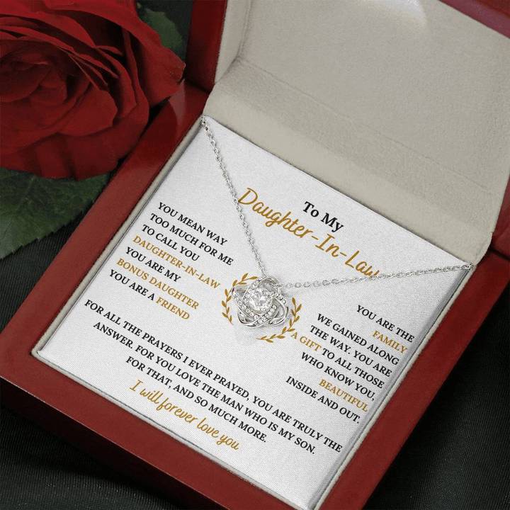 To My Daughter-In-Law Necklace - You Are My Bonus Daughter, I Will Forever Love You, Love Knot Necklace SO0133