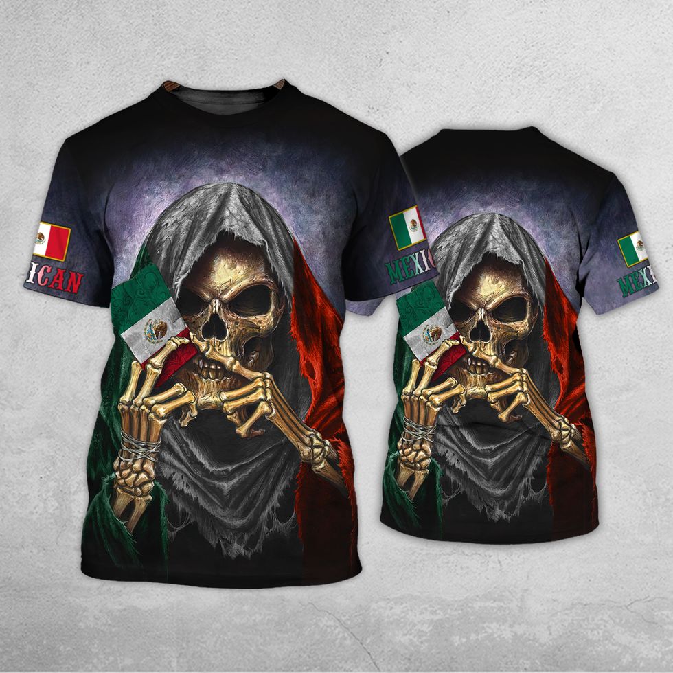 Mexican 3D Shirt, Skull Give Card Mexico With Pattern Flag Printed Shirt TO3092