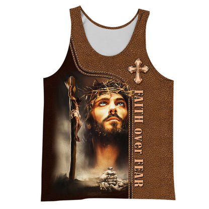 Custom Name Jesus Portrait The Life Of Jesus 3D Hoodies, Faith Over Fair 3D All Over Print Shirt For Christmas, Jesus Gifts Shirt TO0256