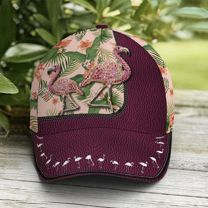 Purple Leather Style Tropical Floral Flamingo Baseball Cap Lasfour CO0971