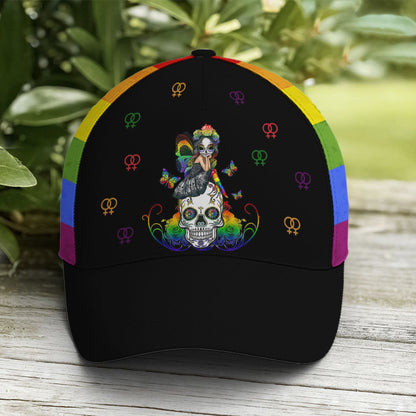 LGBT Girl And Sugar Skull Rainbow Baseball Cap Lasfour CO0822