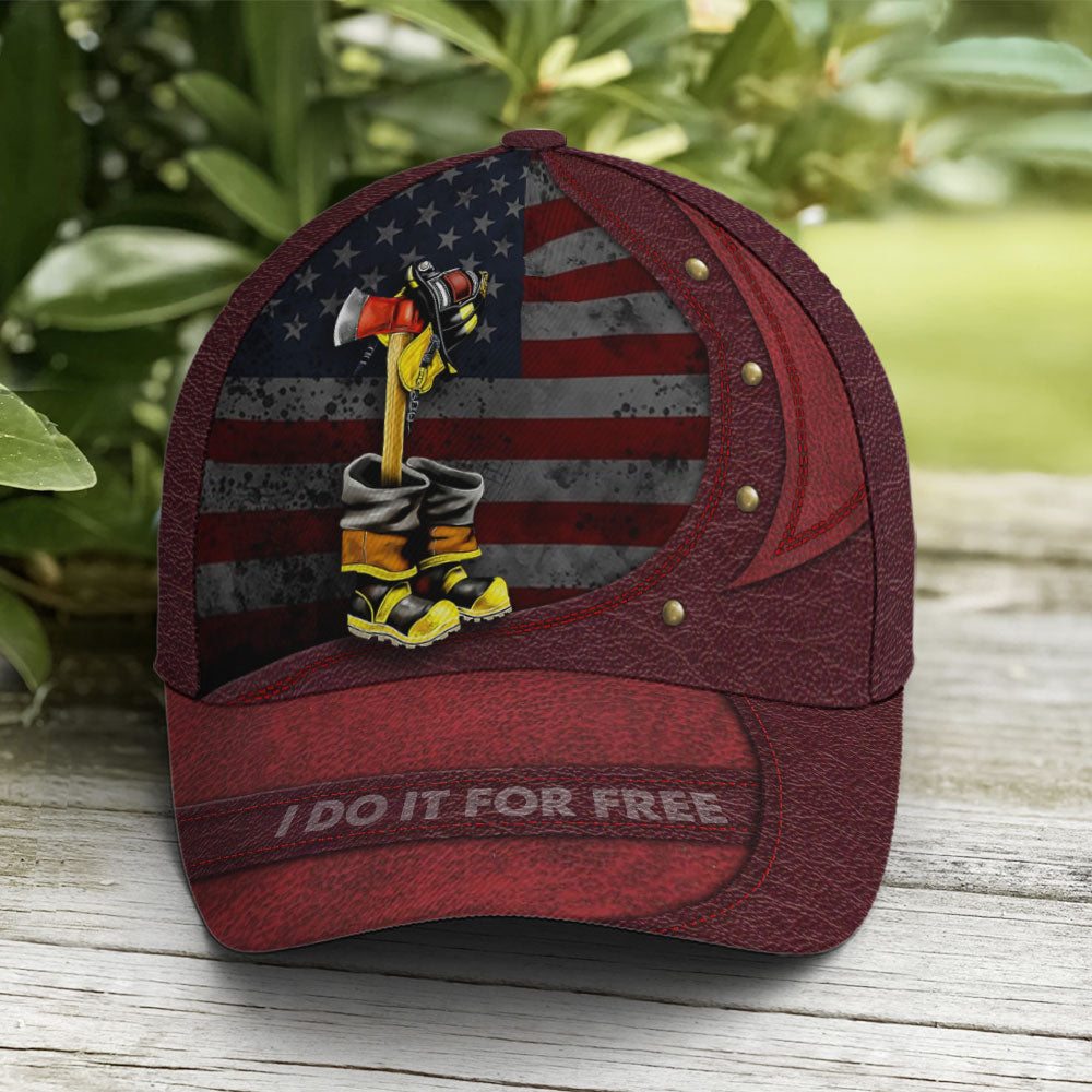 Firefighter I Do It For Free Red Leather Style Baseball Cap Lasfour CO0896