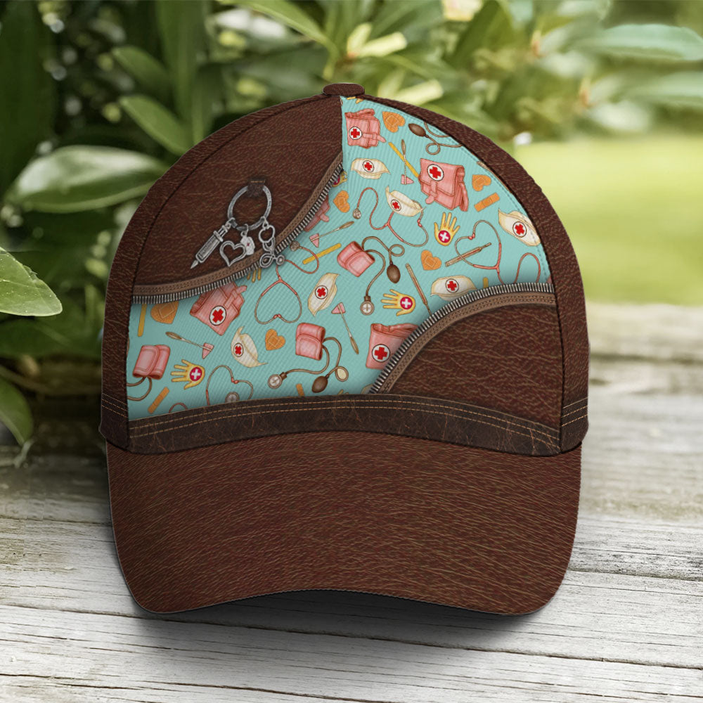 Nurse Pattern Leather Style Baseball Cap Lasfour CO0870