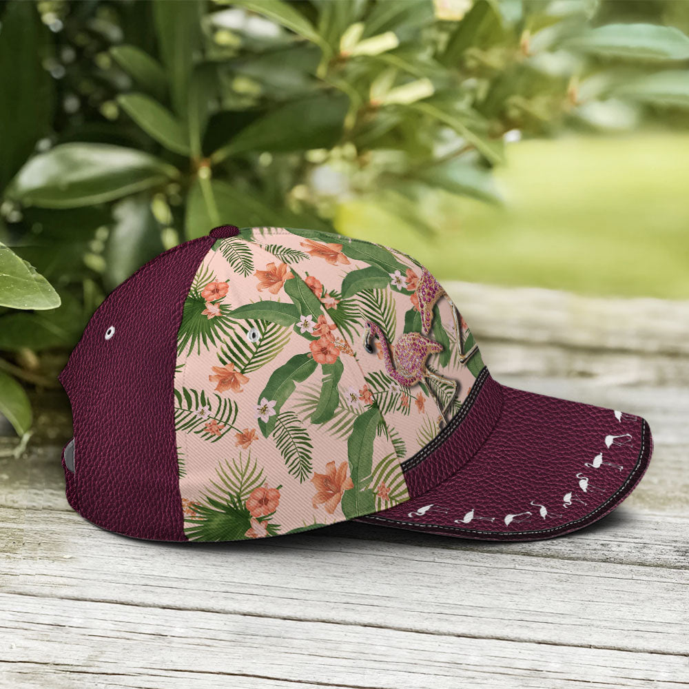 Purple Leather Style Tropical Floral Flamingo Baseball Cap Lasfour CO0971