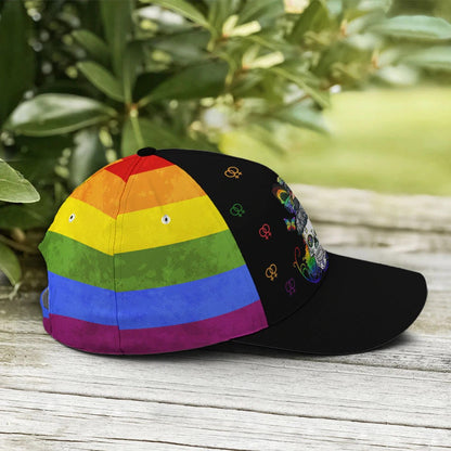 LGBTQ Girl And Sugar Skull Rainbow Baseball Cap, Pride Cap For Lesbian, Gaymer CO0206