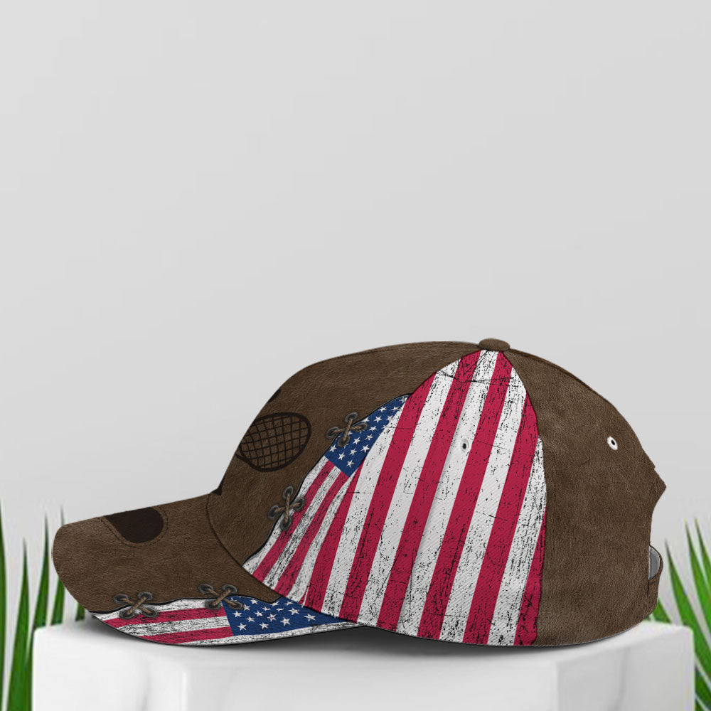 Tennis American Flag Leather Style Baseball Cap Lasfour CO0728