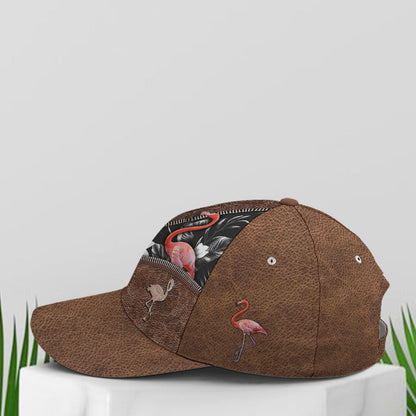 Flamingo Tropical Flower Patterns Leather Style Baseball Cap Lasfour CO0807