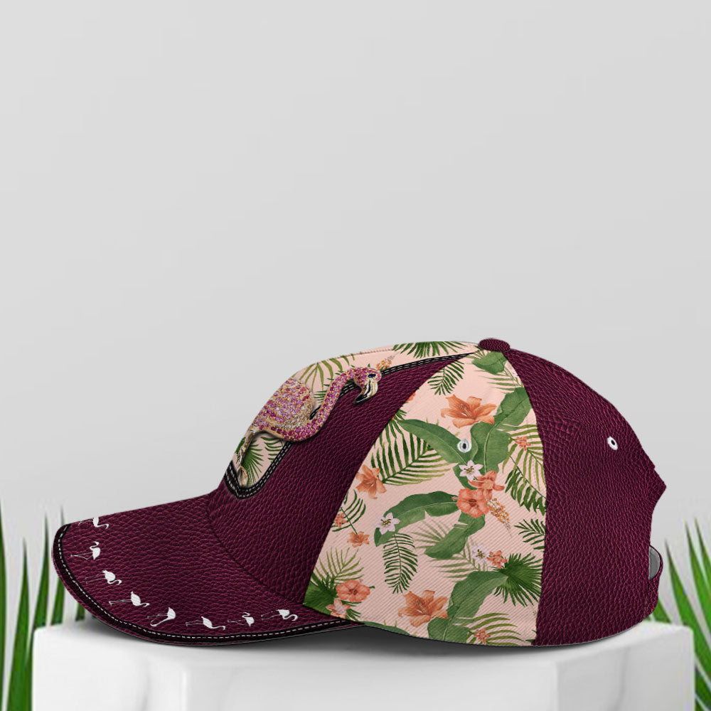 Purple Leather Style Tropical Floral Flamingo Baseball Cap Lasfour CO0971