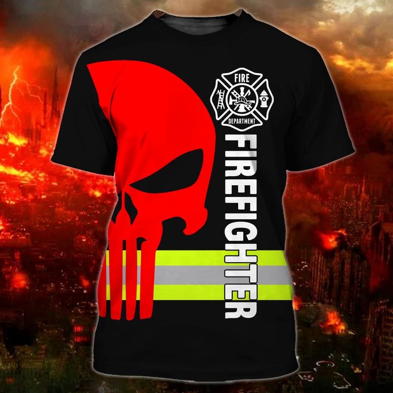 Black and Red Skull Firefighter Full Printed 3D Shirt, Coolest Shirt Gift for Firefighter TO3297