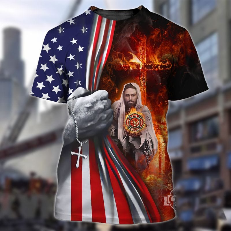 God Give Safe for US Firefighter 3D All Over Printed Shirt, Flag Shirt, Firefighter Shirt Lasfour TO3302