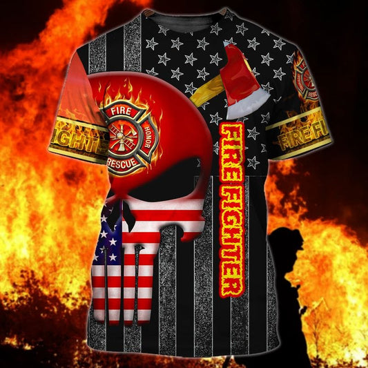 Skull Red American Flag Pattern Firefighter All Over Print Shirt TO3299