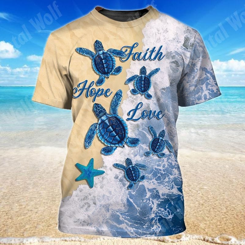 Turtles Faith Hope Love 3D Tshirt, Turtle Shirt, Sea Turtle Tshirt, Gift For Turtle Lovers TO0685