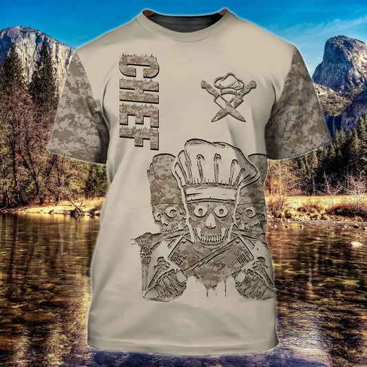 Master Chef Skull Shirt, 3D All Over Print Skull Chef T Shirt Camo Pattern, Best Gift For A Chef TO0999