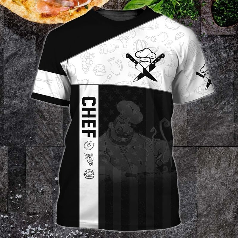 Italian Chef 3D Tshirt, Black And White Cooking Shirt, Men Chef Shirt, Women Chef Shirts TO0995