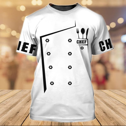 Chef Uniform 3D All Over Printed T Shirt, White Shirt For Master Chef, Chef Premium Shirts TO0994