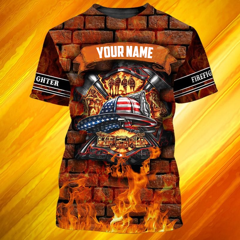 Custom Name Brick On Fire Firefighter 3D Shirt, Personalized Firefighter TShirt TO3292