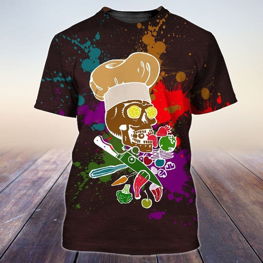 Vegan Chef Skull 3D Tshirt, Cool Skull Shirt For Master Chef, Cooking Lover Gifts TO0990