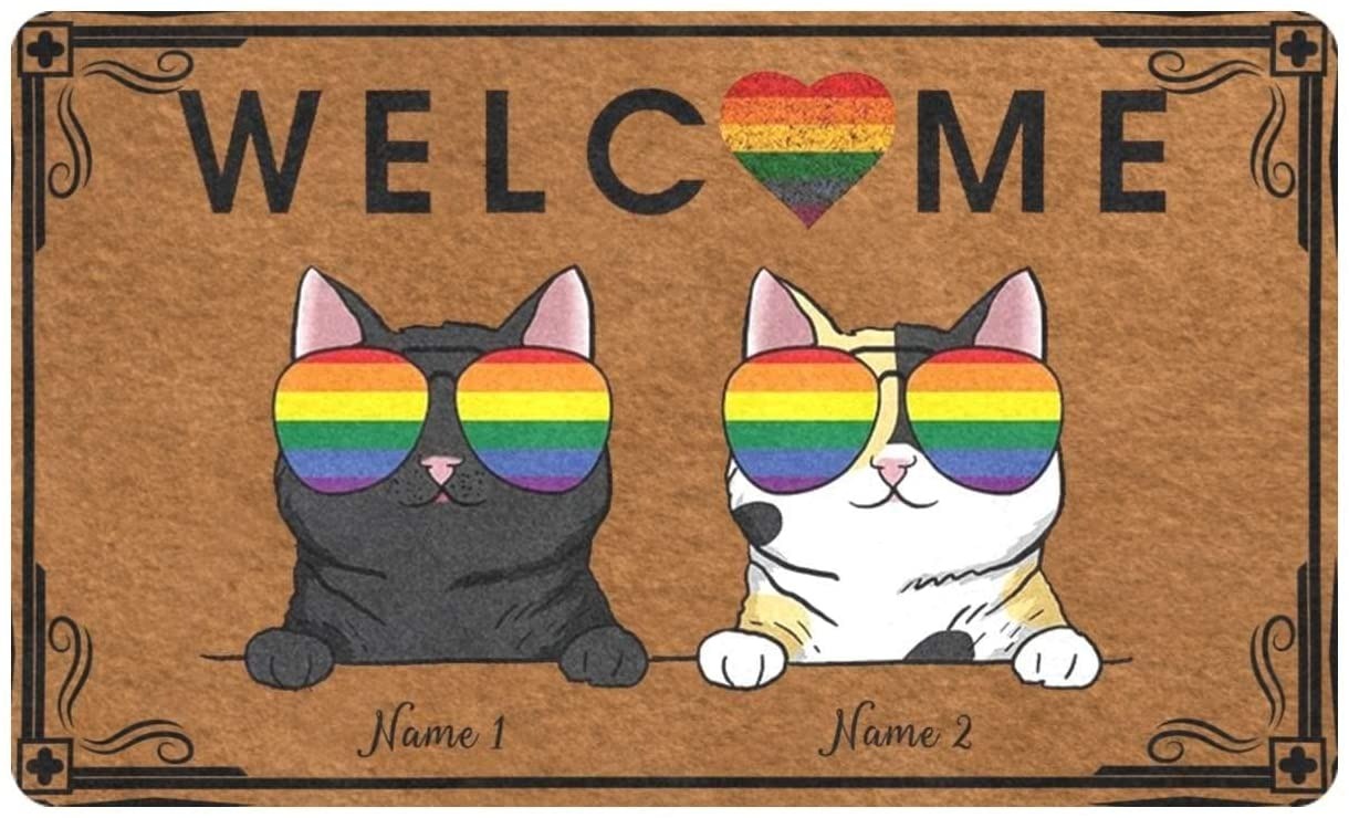 Gay Pride Doormat Personalized Cat Doormat Rainbow Welcome Mat Heart Rainbow Doormat Lgbt Home Decor LO1213