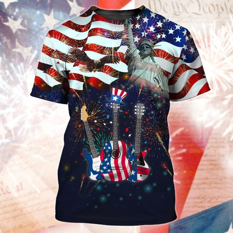 3D Full Printed Guitar Independence Day Shirt, Guitarist Gift 4Th Of July, Guitar 3D Shirt TO0803