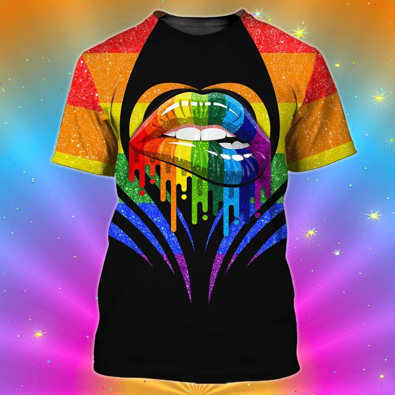 Rainbow Lip Shirt, Pride Rainbow Lips, Gay Pride Lips 3D T Shirt, Gift For Gaymer, Pride Month Gift LO0801