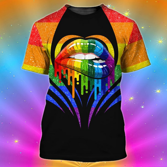 Rainbow Lip Shirt, Pride Rainbow Lips, Gay Pride Lips 3D T Shirt, Gift For Gaymer, Pride Month Gift LO0801