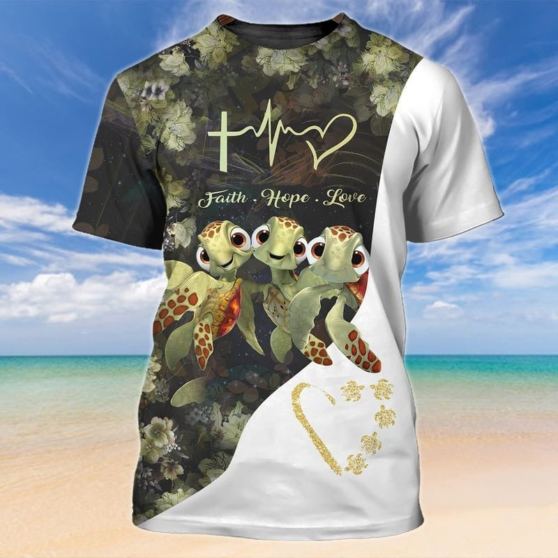 Turtles Faith Hope Love 3D Tshirt, Turtle Shirt, Sea Turtle Tshirt, Gift For Turtle Lovers TO0685