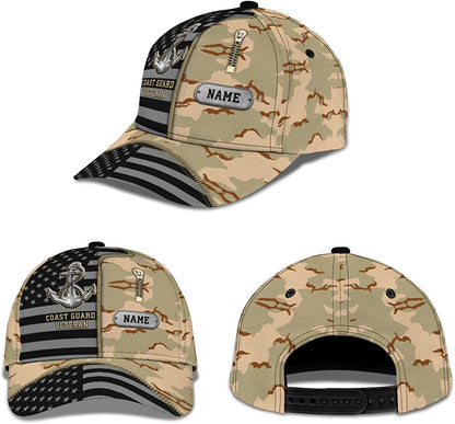 3D Printing Coast Guard Veteran Customizable Hat for Male Men Casual American Flag Camouflage Cap CA0246