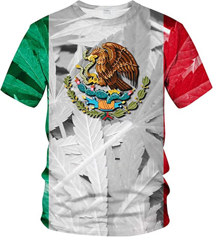 Casual 3D Mexico Flag Digital Print T-Shirt Round Neck Mens T-Shirts, Mexico Shirt TO3064