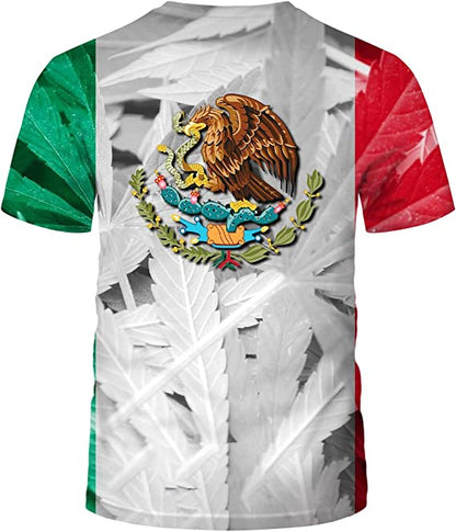 Casual 3D Mexico Flag Digital Print T-Shirt Round Neck Mens T-Shirts, Mexico Shirt TO3064