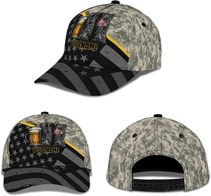 Us Veteran Personalized Hat for Father Grandpa Fabric American Flag Beer and Camouflage Snapback Cap CA0249