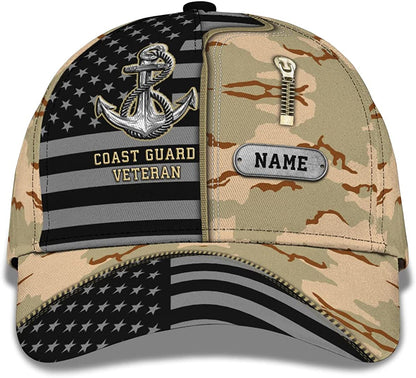 3D Printing Coast Guard Veteran Customizable Hat for Male Men Casual American Flag Camouflage Cap CA0246