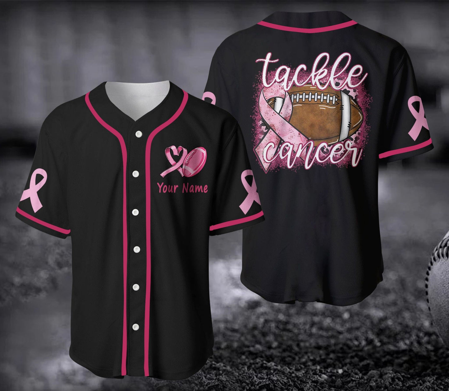 Tackle Cancer Football Jersey Sublimation Design,Personalized Breast Cancer Awareness, Gift for Baseball Lover SO0086