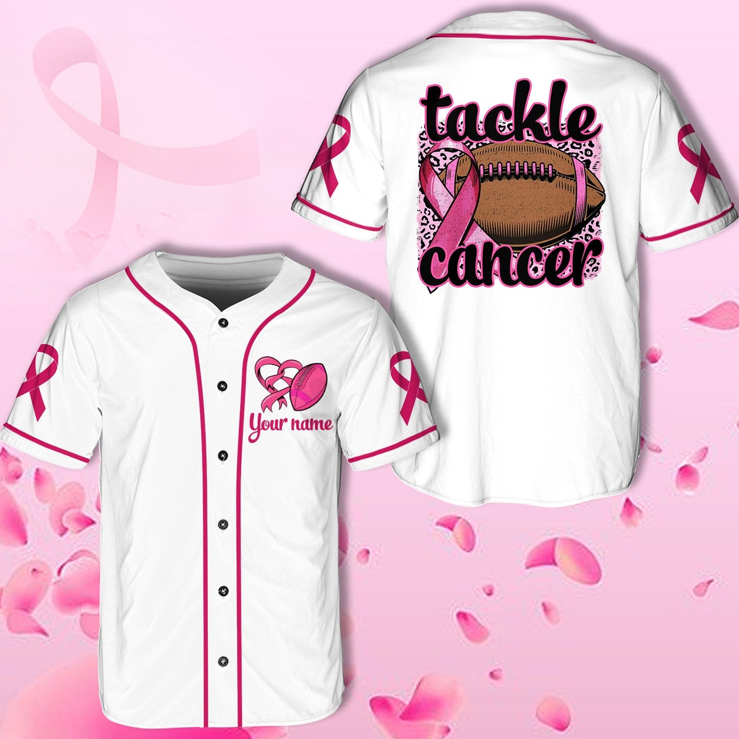 Tackle Cancer Football Jersey Sublimation Design,Personalized Breast Cancer Awareness, Gift for Baseball Lover SO0086