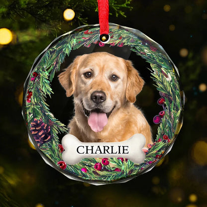 Custom Photo Journeying To The Rainbow Bridge, Leaving Love In Every Step - Memorial Personalized Custom Circle Glass Ornament -Sympathy Pet Ornament ON0405