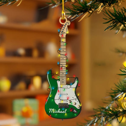 Personalized Electric Guitar Christmas Light Ornament, Custom Name Guitar Lover Ornament ON1583