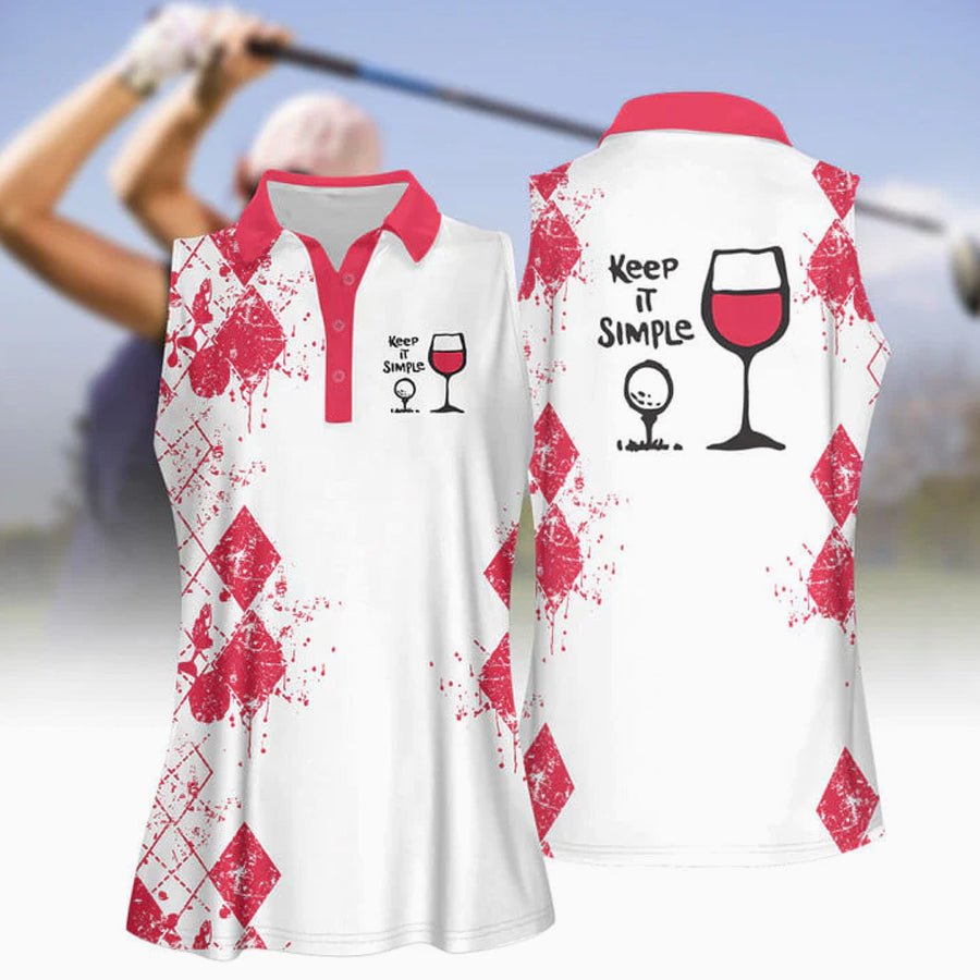 3D All Over Print Keep It Simple Golf And Wine Women Short Sleeve Polo Shirt, Sleeveless Polo Shirt SO1012