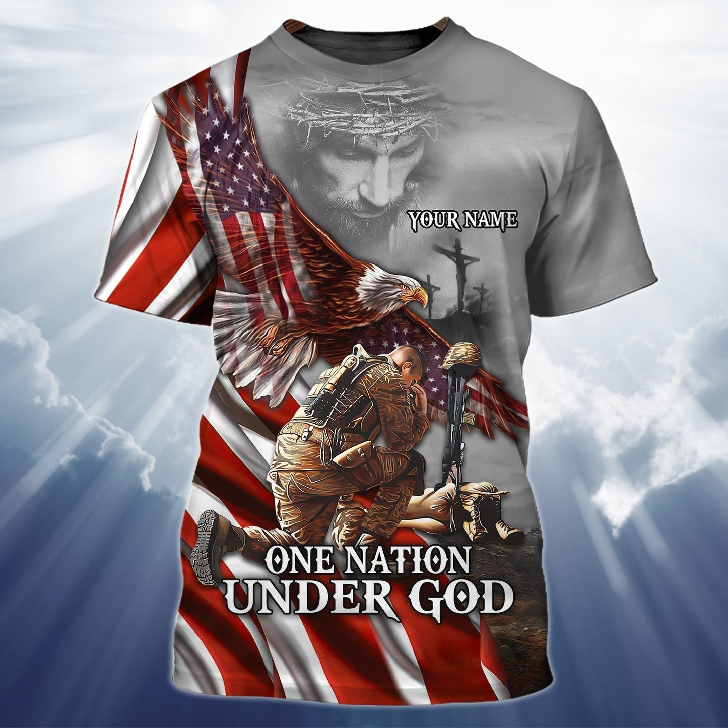 Custom With Name Veteran Patriotice American 3D Shirt, One Nation Under God Jesus 3D T Shirt TO0629