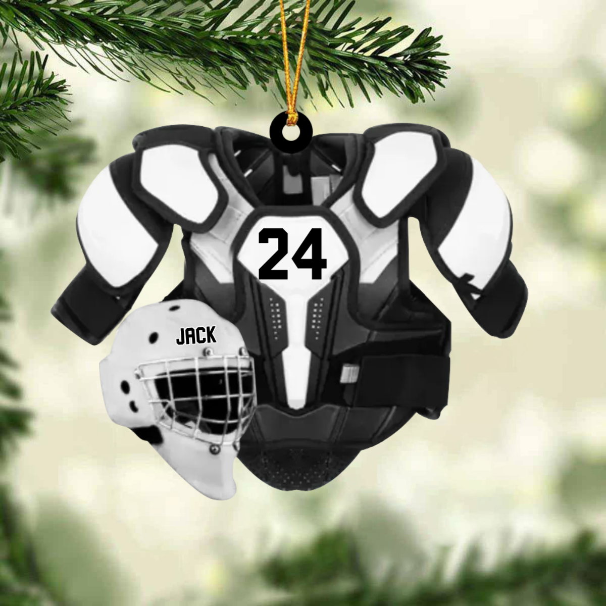 Personalized Ice Hockey Helmet and Shoulder Pads Christmas Ornament OO1808