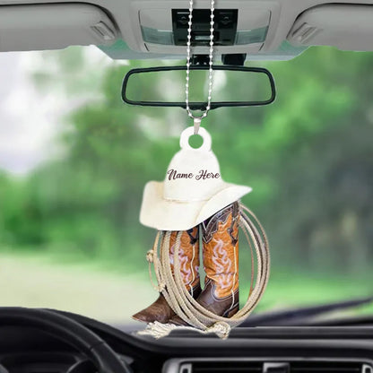 Personalized Vintage Cowboys & Cowgirls Hats And Boots Car Hanging Ornament OO0110