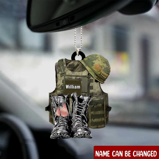 Personalized Flat Acrylic Ornament Veteran Vest Combat Helmet Boots Car Ornaments OO0060