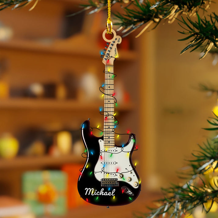 Personalized Electric Guitar Christmas Light Ornament, Custom Name Guitar Lover Ornament ON1583